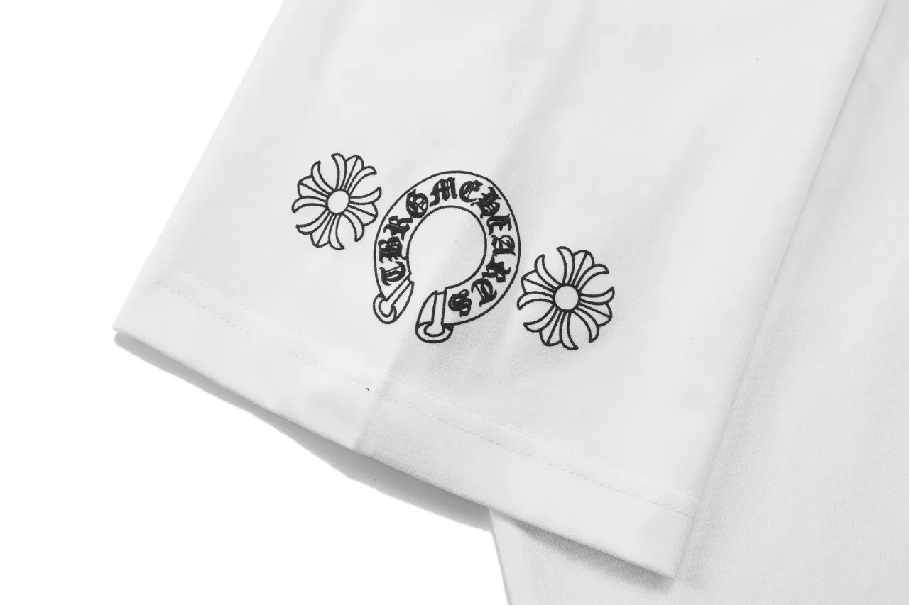 P150 Chrome Hearts Sanskrit Rainbow Horseshoe Print Cross Short Sleeves Size: SMLXL Color: Black White